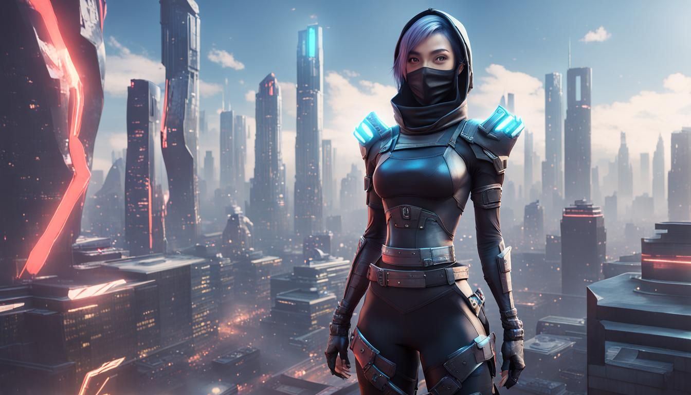 Cybernetic Ninja Girl in Futuristic City, Unreal Engine