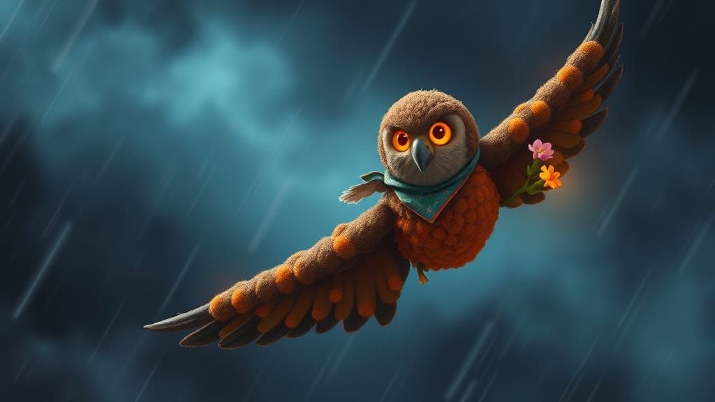 Pom Pom Falcon Soaring Through Stormy Skies