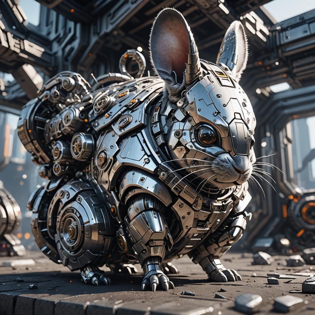 Futuristic Cybernetic Chinchilla in Sci-Fi Setting