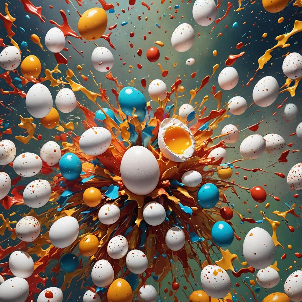 Hyperrealistic Live Egg Fight in Splash Art Style