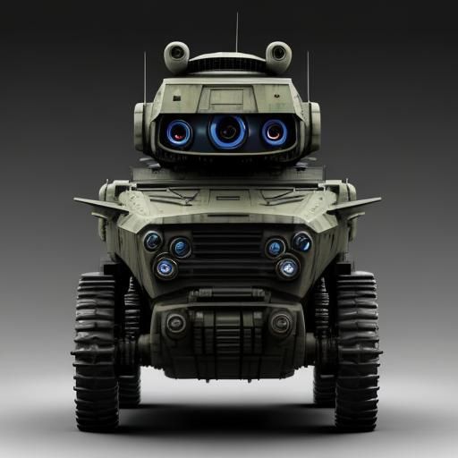 Hyperrealistic Cute Futuristic Military Robot Vehicle