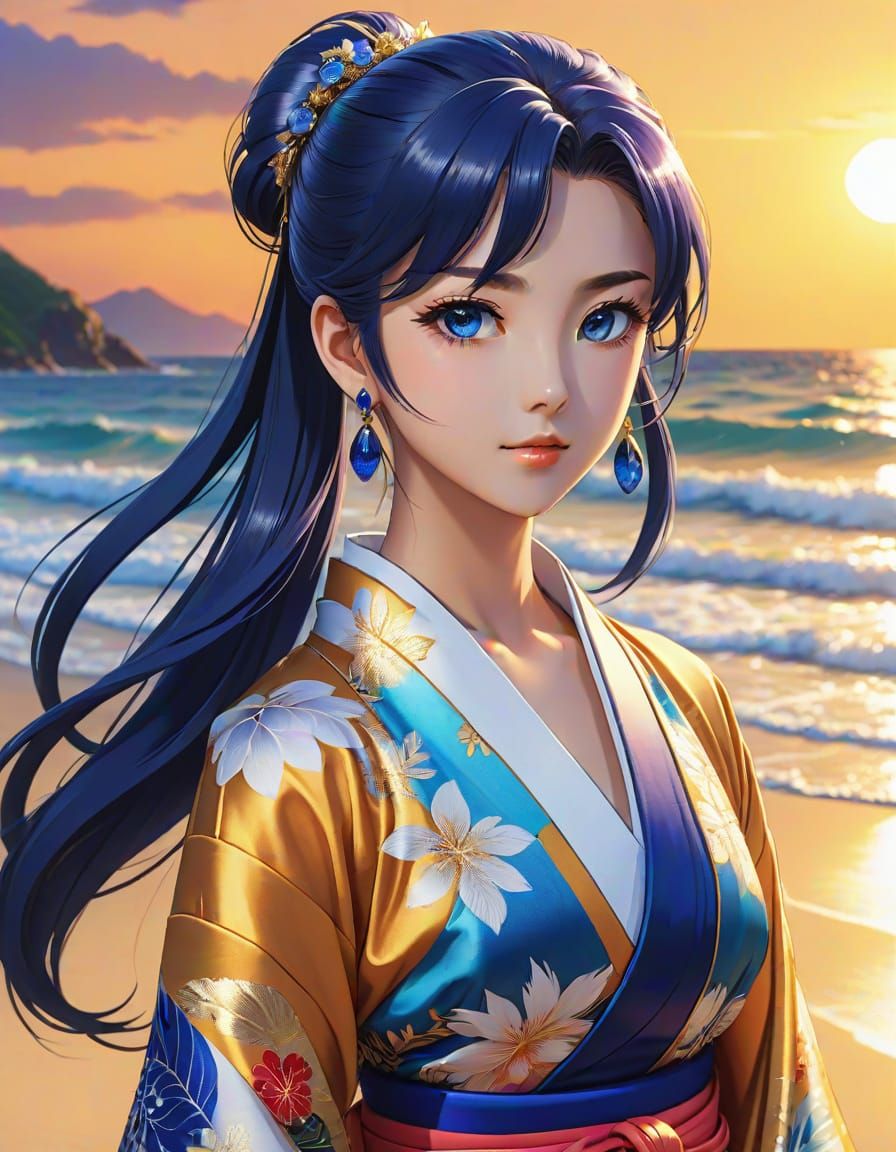 Tropical Woman with Sapphire Eyes, in Anime Style