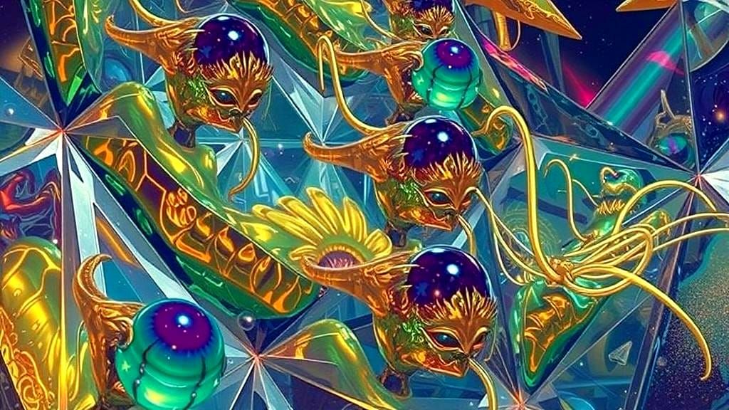 Surreal Creature in Cosmic Futuristic Machine