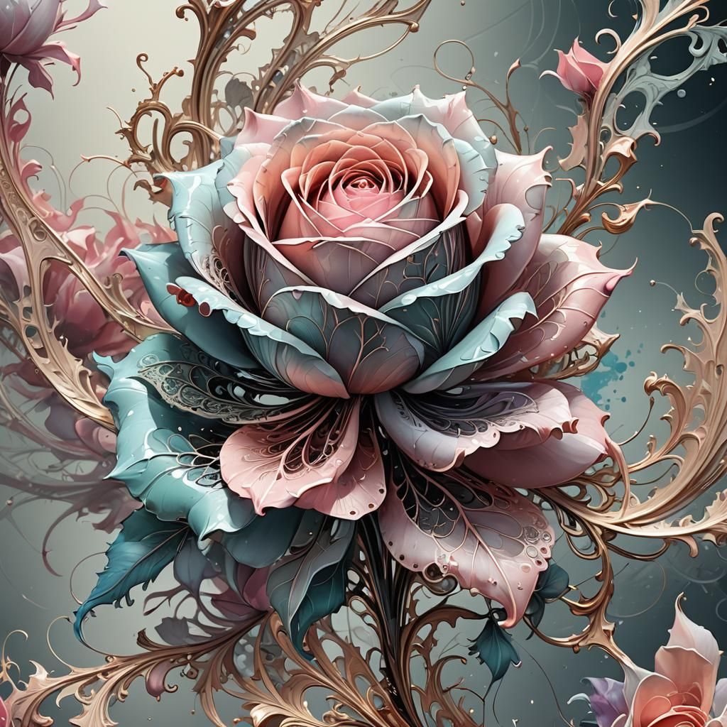 Filigree Fractal Rosebud in Botanical Fantasy Art
