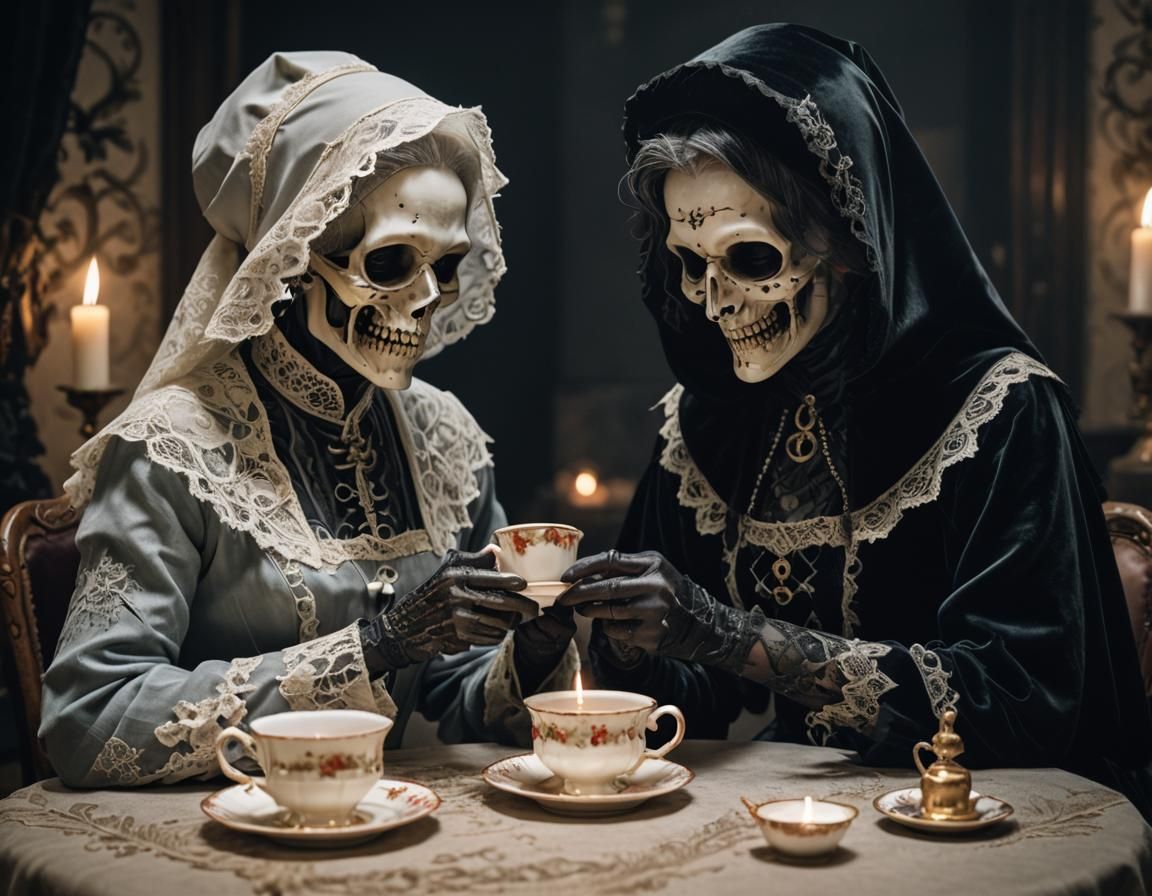 Gothic Dark Academia Masterpiece: Grim Reaper and Old Lady S...