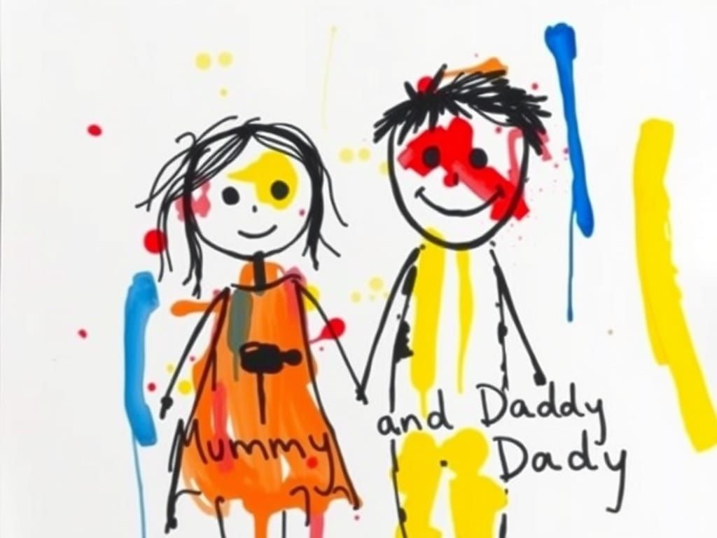 Child's Painting of Parents in Abstract Expressionist Style