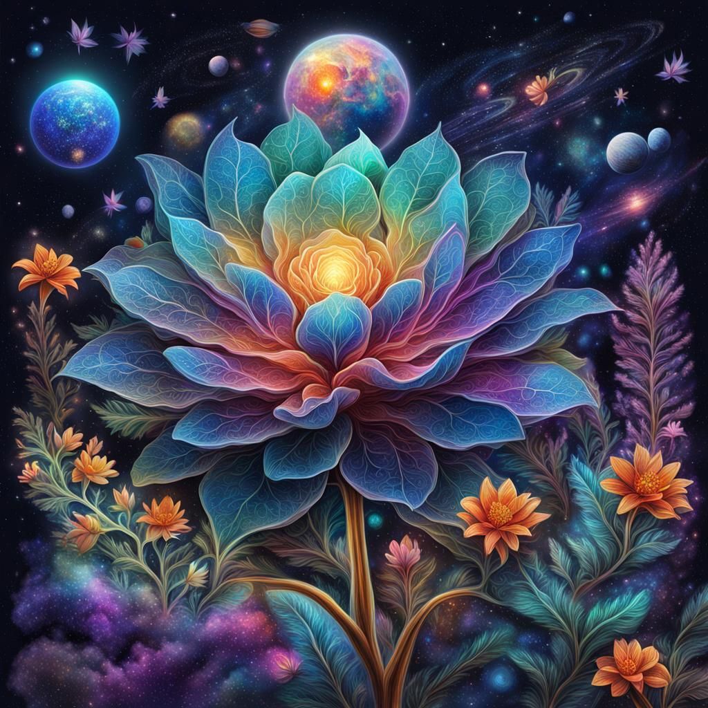 Cosmic Plant in Universe: Holographic Astral Illustration
