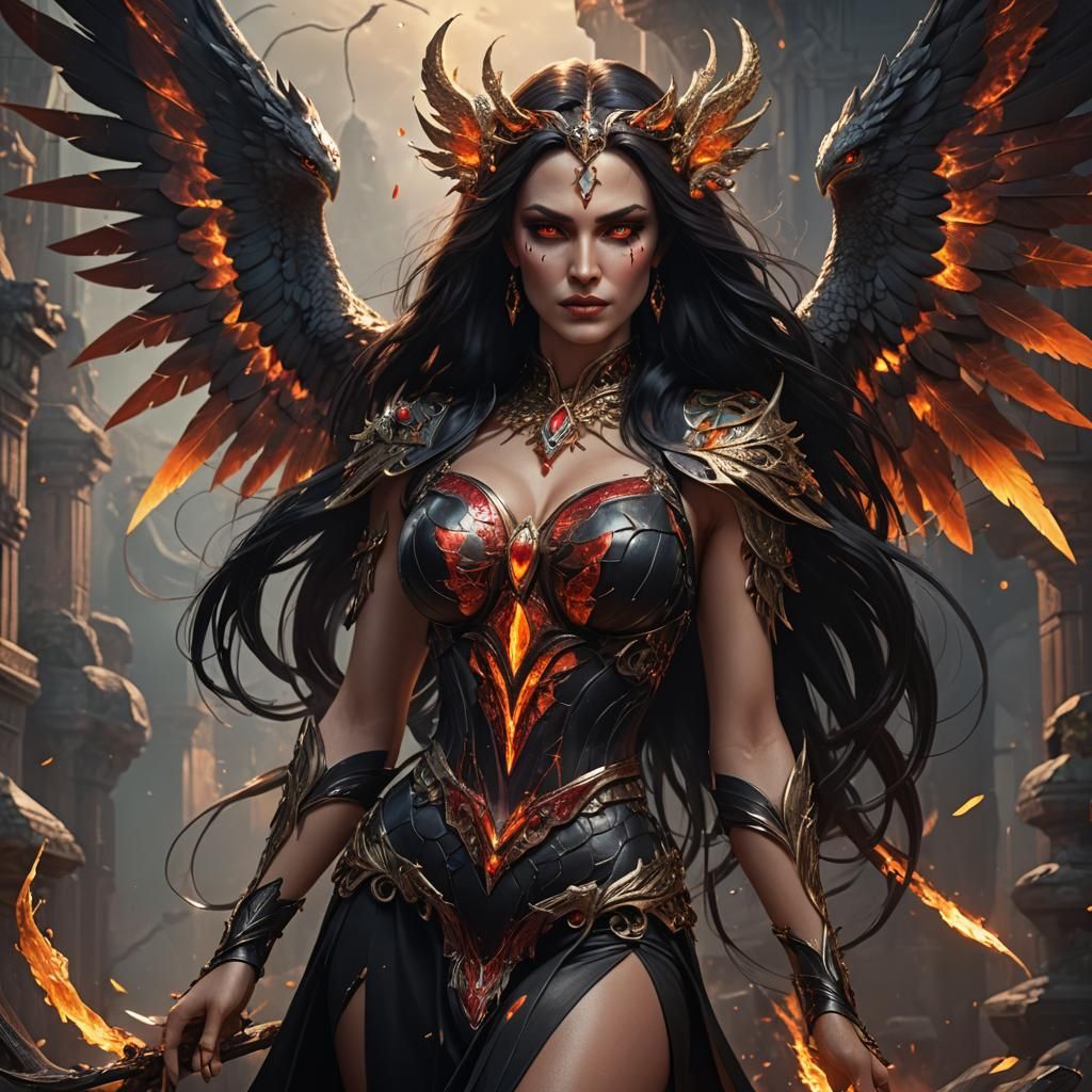 Stunningly Beautiful Lilith with Dark Wings in Fantasy Art