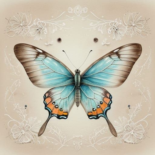 Ethereal Shabby Chic Butterfly on Delicate Flower