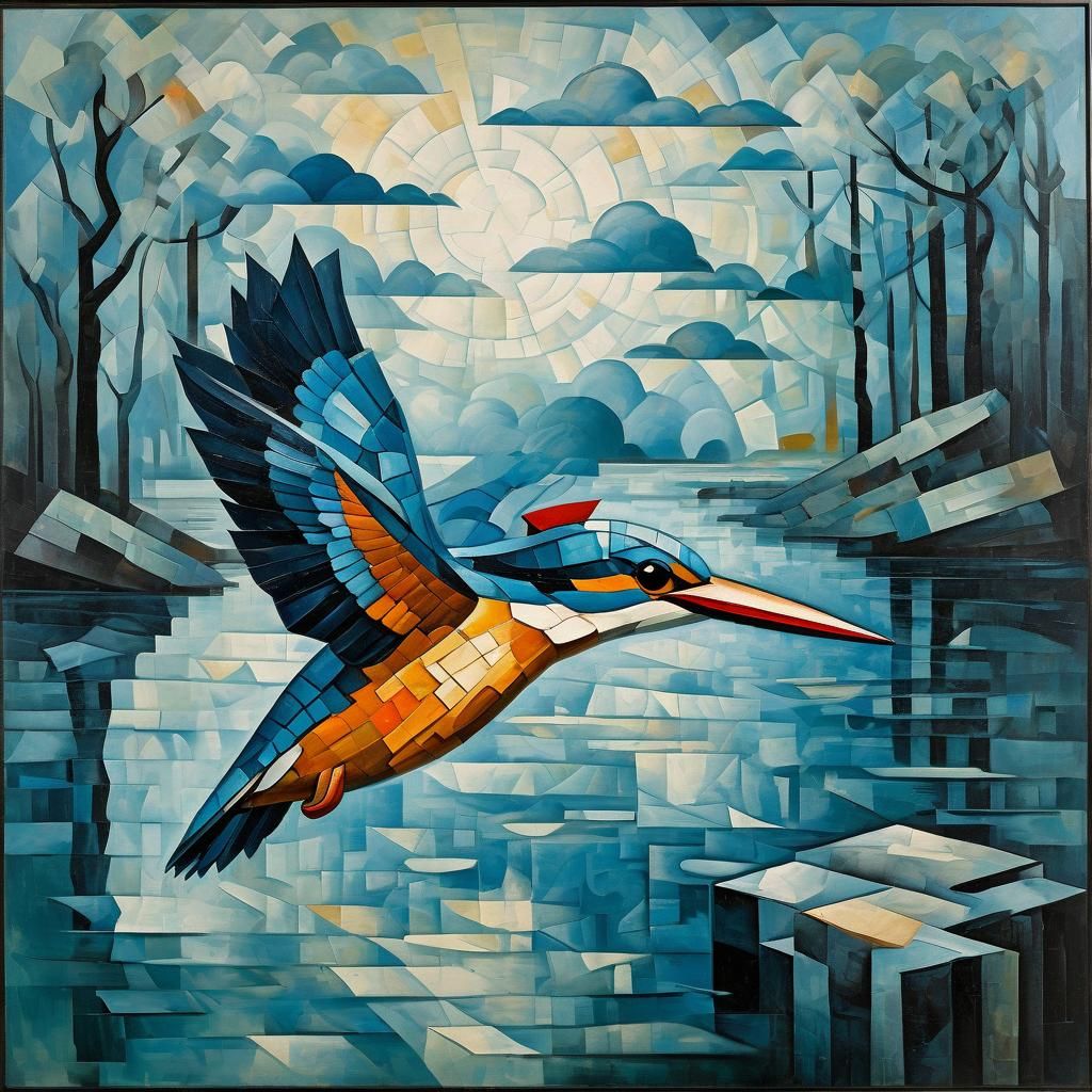 Cubism Kingfisher Oil Painting