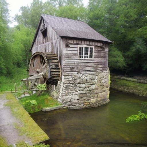 Old Watermill Wheel Scene