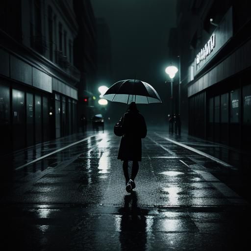 Rainy City Night in Film Noir Style