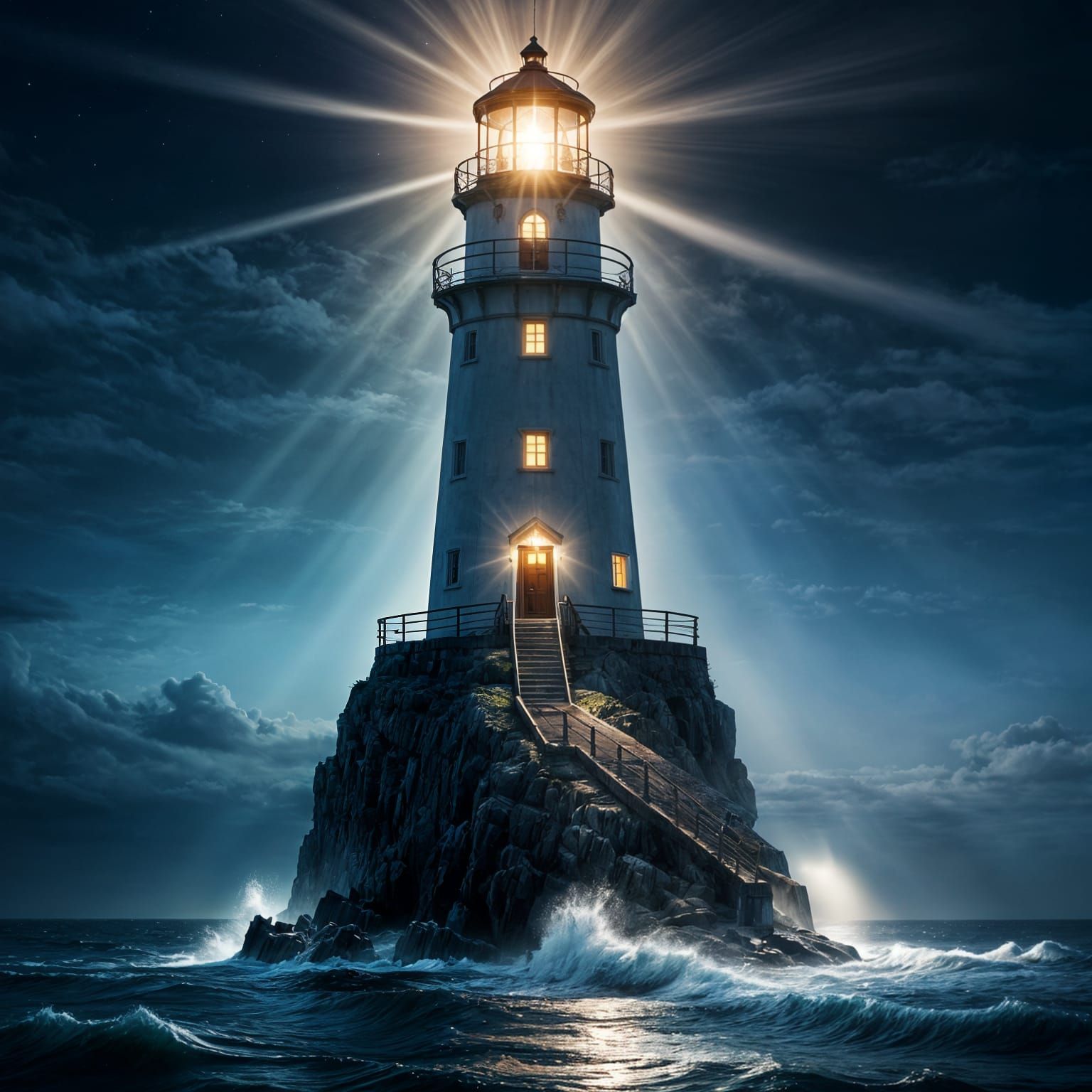 Friendly Lighthouse Beams Light Across Dark Sea