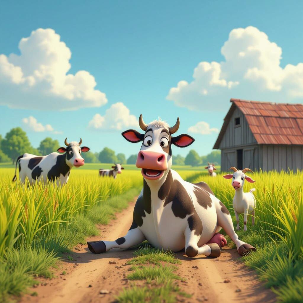 Surprised Cow Faints Near Paddy Field, Animals Watch Worried...