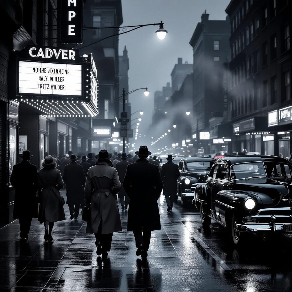 1940s City Street Scene in Film Noir Style