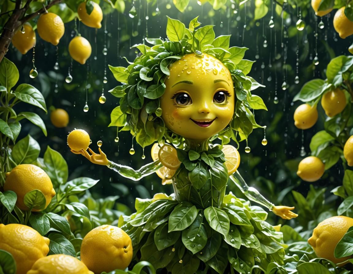 Anthropomorphic Lemon in Salad Dress: Fantasy Art