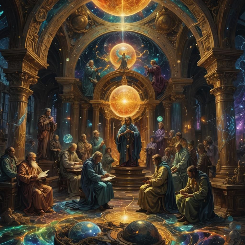 Archangels Analyze Holographic Globe in Psychedelic Art