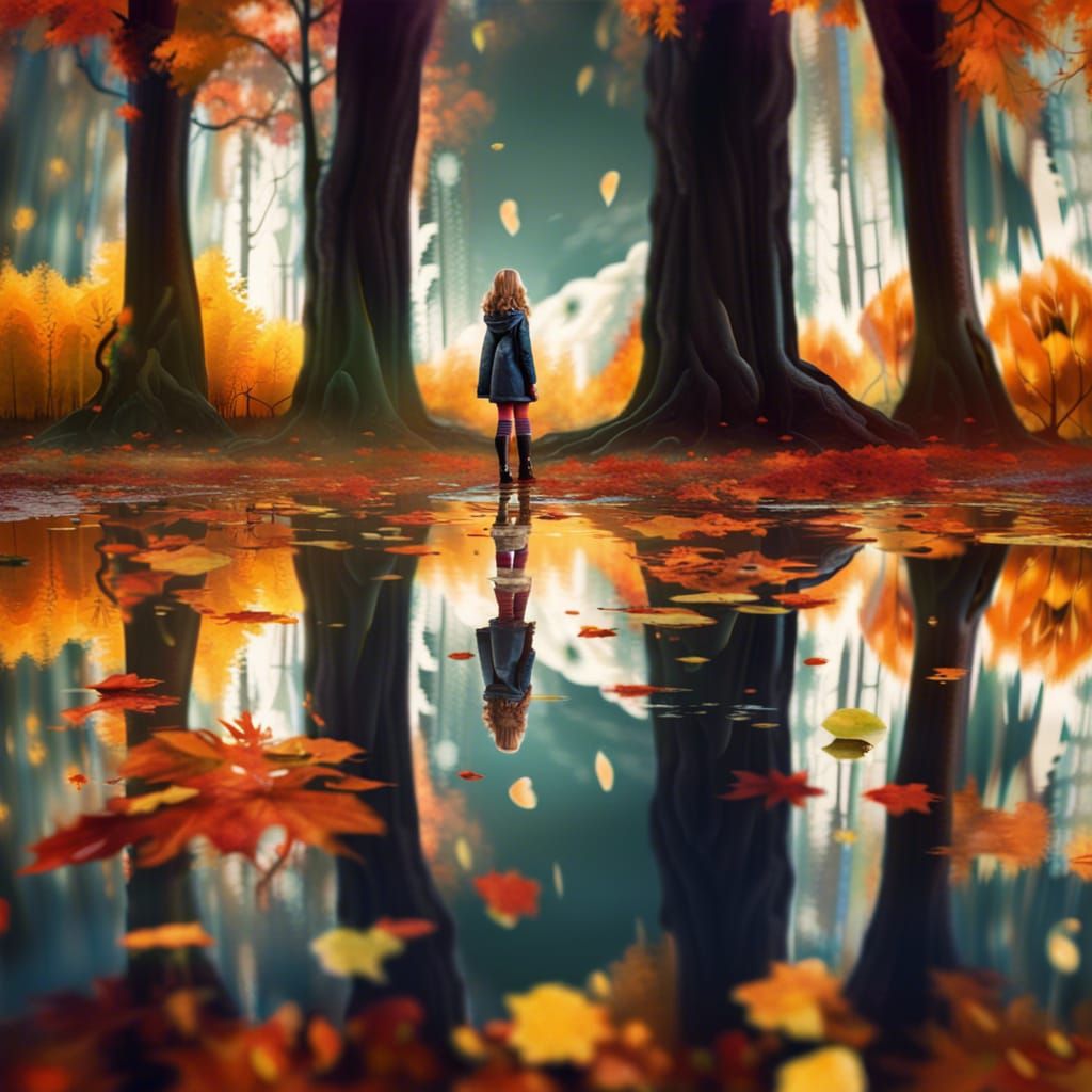 Autumn Reflections in a Puddle, Fantasy Concept Art