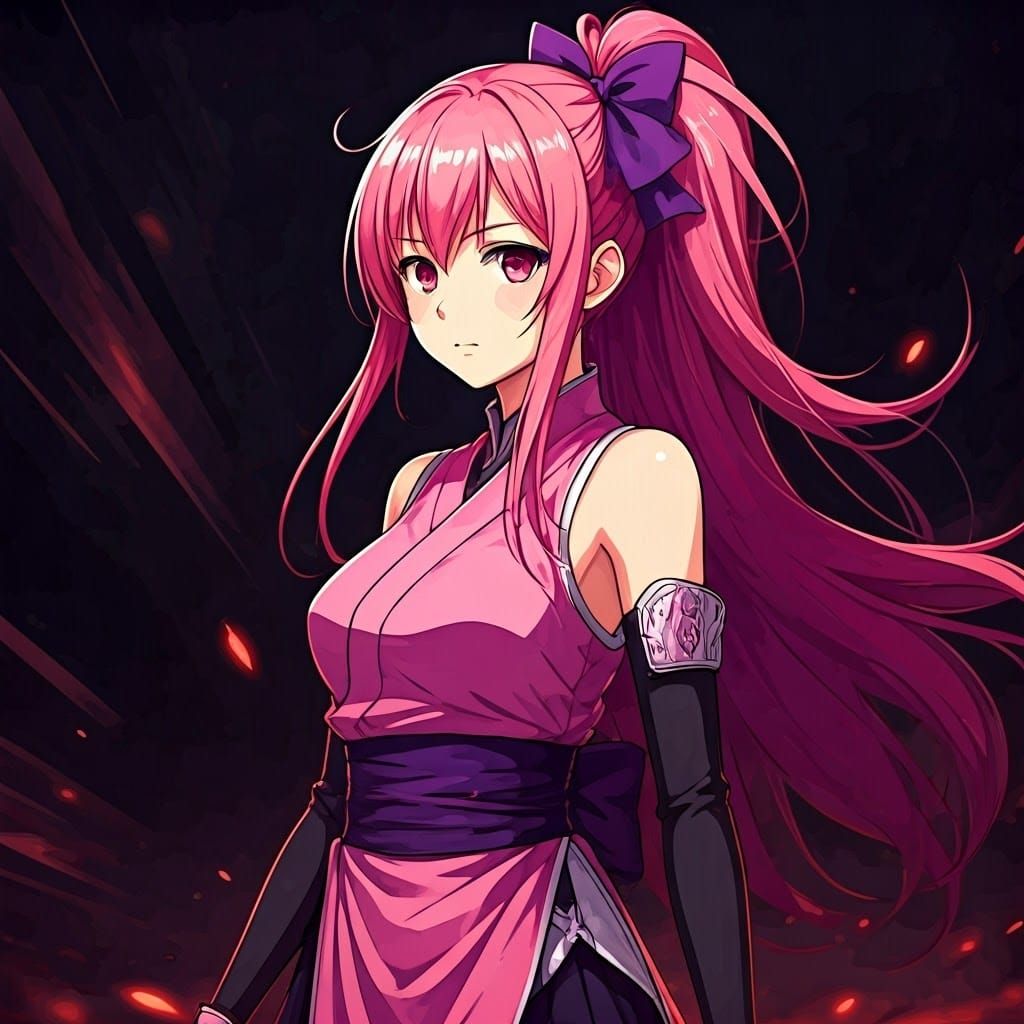 Teenage Girl in Pink Ninja Dress with Vibrant Hair