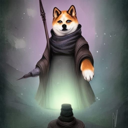 Shiba Inu Wizard: Dark Fantasy Concept Art