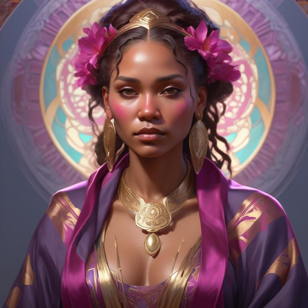 Magenta Goddess Portrait in Hyperdetailed Digital Art