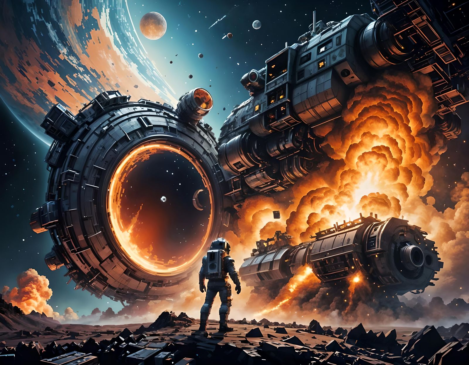 Astronaut in Atompunk Setting as Chunky Pixel Art