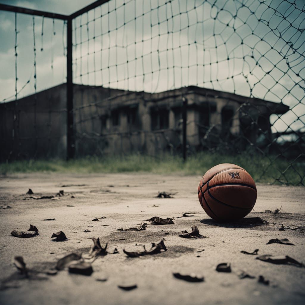 Post-Apocalyptic Basketball Court: A Hyperrealistic Still Li...