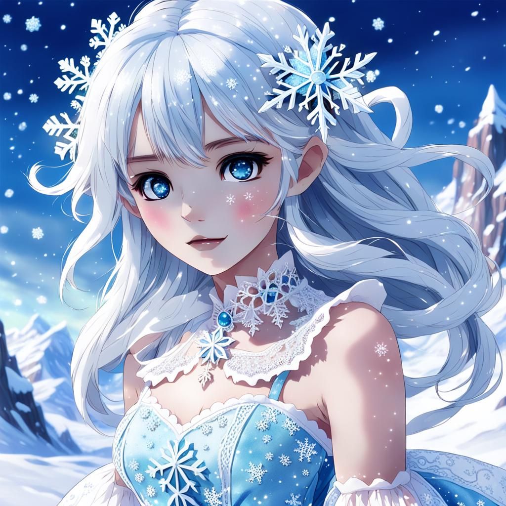 Snowy Ice Fairy: Anime-Style Digital Portrait