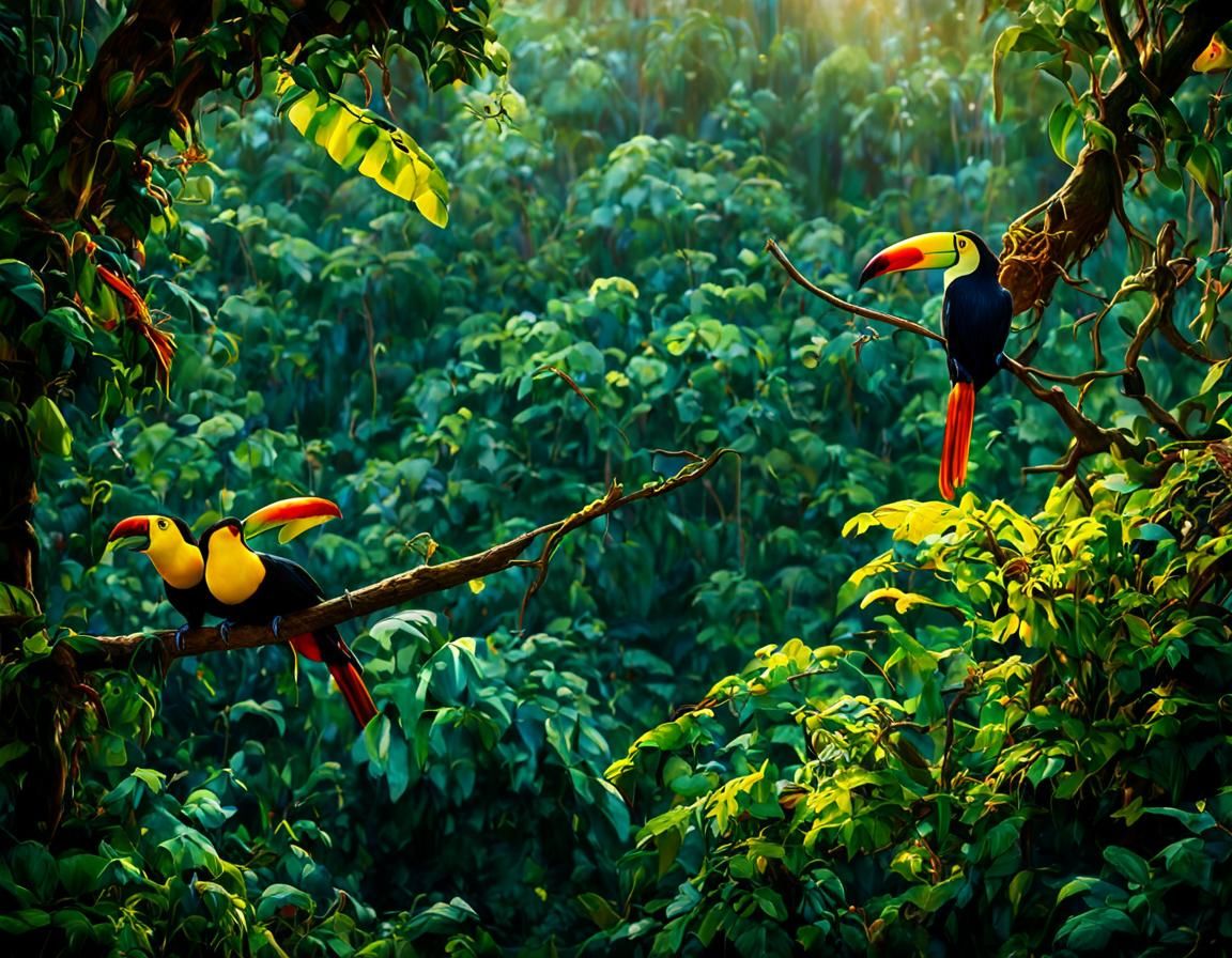 Lush Tropical Jungle Ecosystem Alive with Wildlife