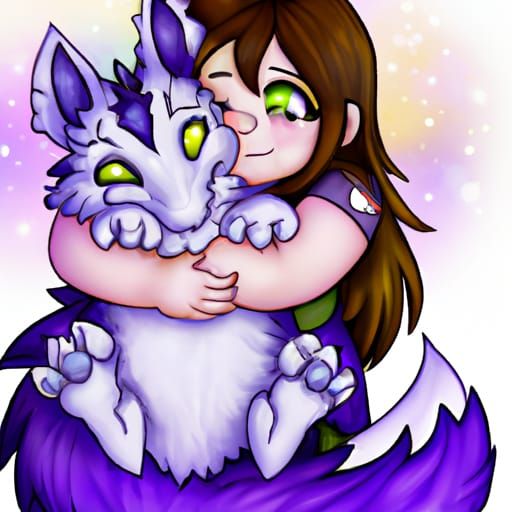 Wolf Girl Hugged by Crystal Dragon