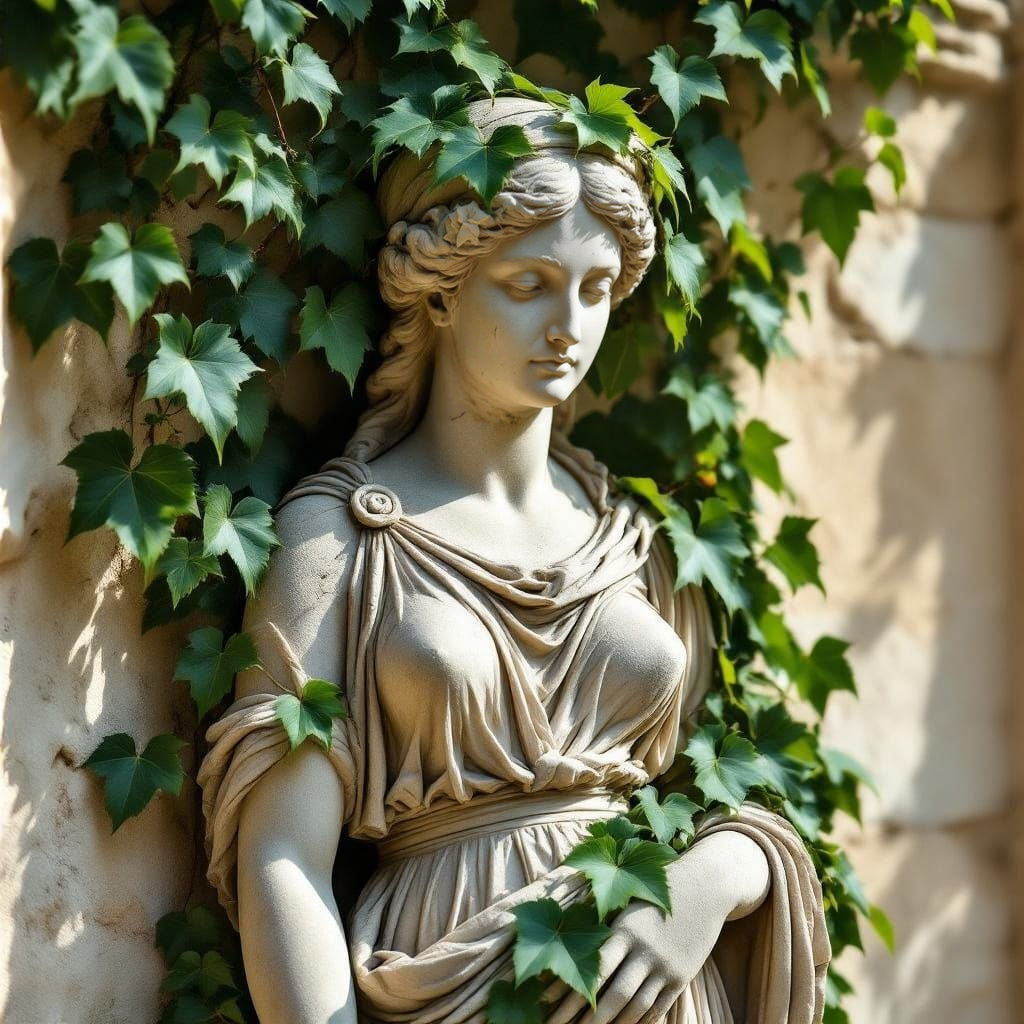 Ivy-Covered Statue 
Verdant ivy green #3b5d36, #1f361e
Weathered stone beige #d8c4aa
Shadowed moss #2c3f2b