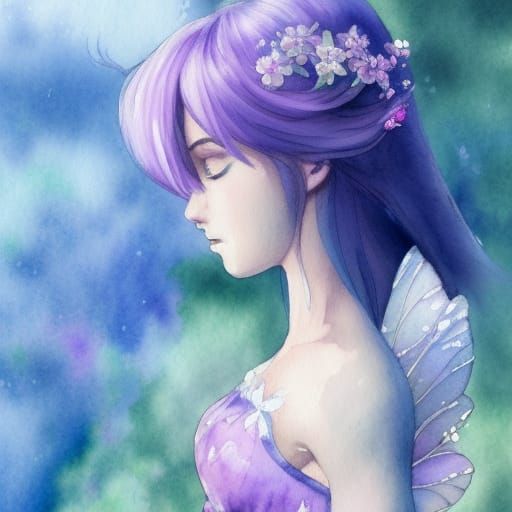 Lilac Fairy Queen Portrait in Watercolor Style