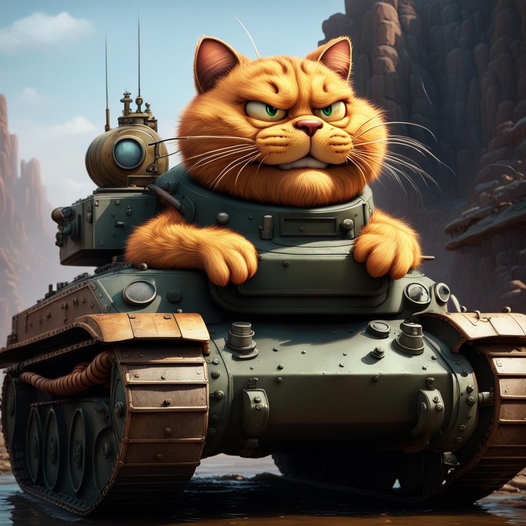 Garfield Drives a Tank: Detailed Digital Matte Painting