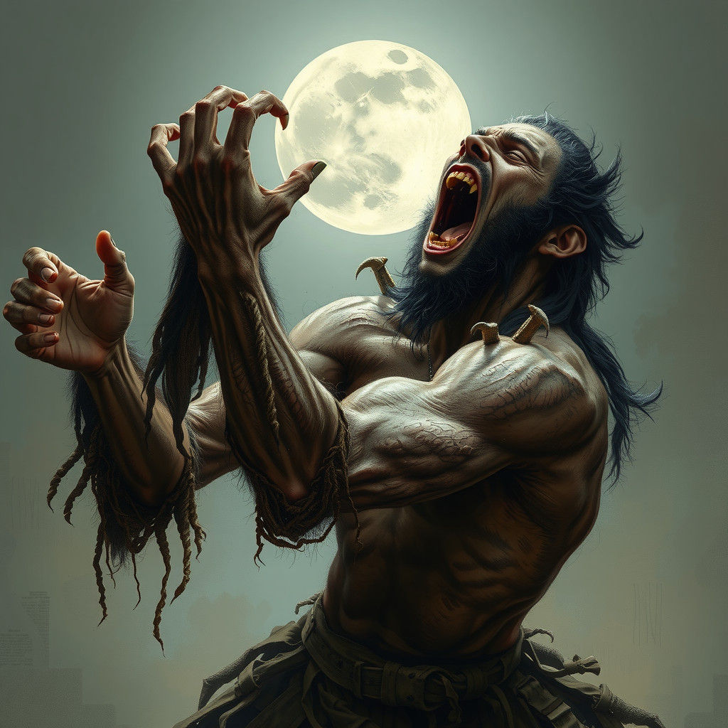 Werewolf Transformation Under the Moon, Gothic Horror Art