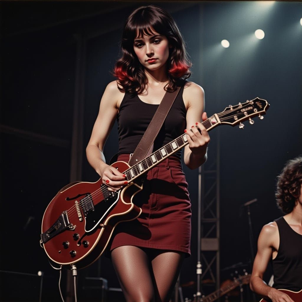 Female Guitarist in Power Pose on Stage