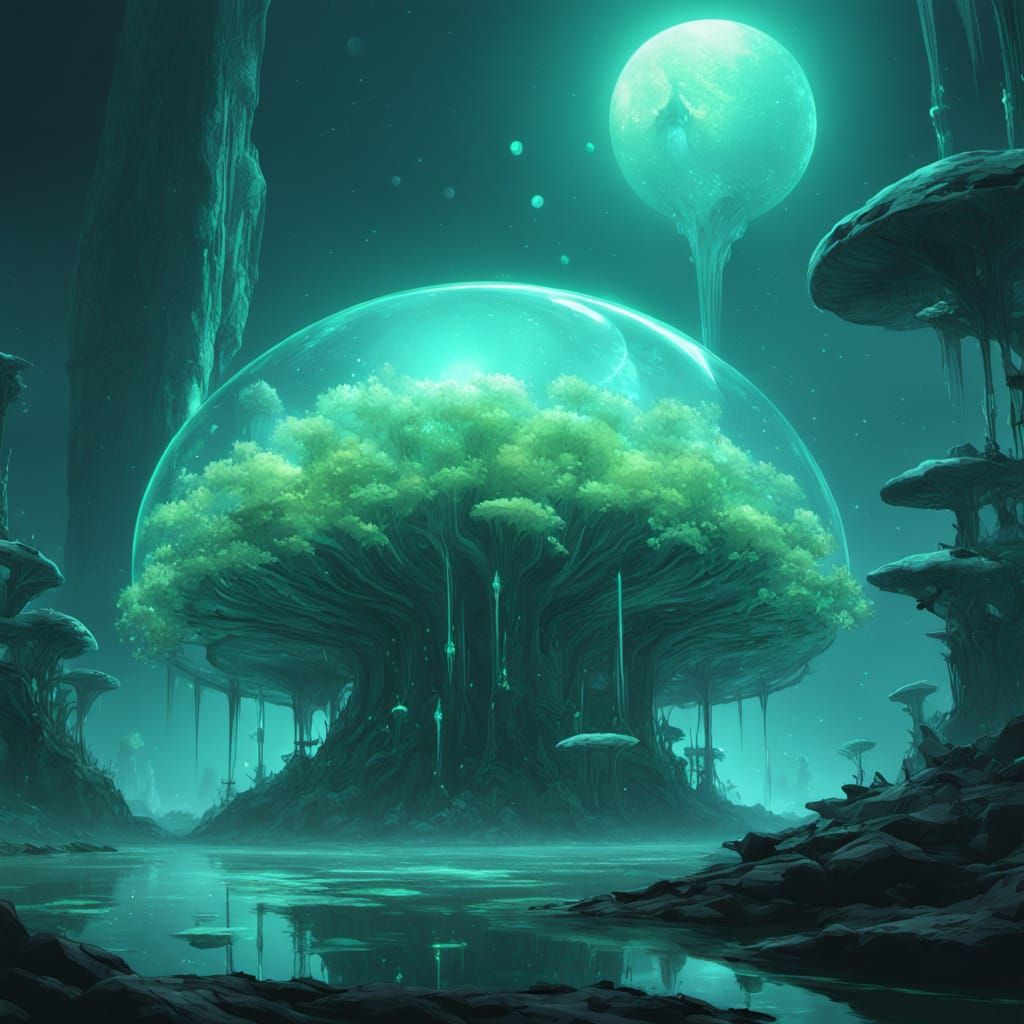 Ancient Spaceship Drifts Through Nebula in Painterly Style