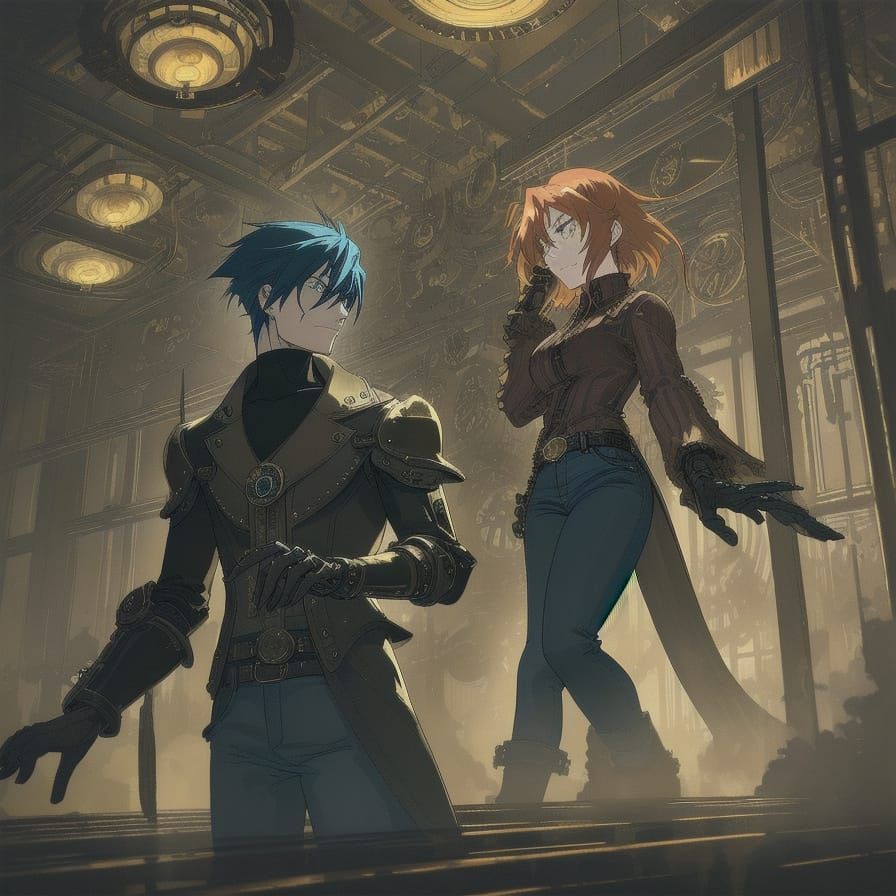 Steampunk Gentleman Poses Confidently in Lavish Ballroom