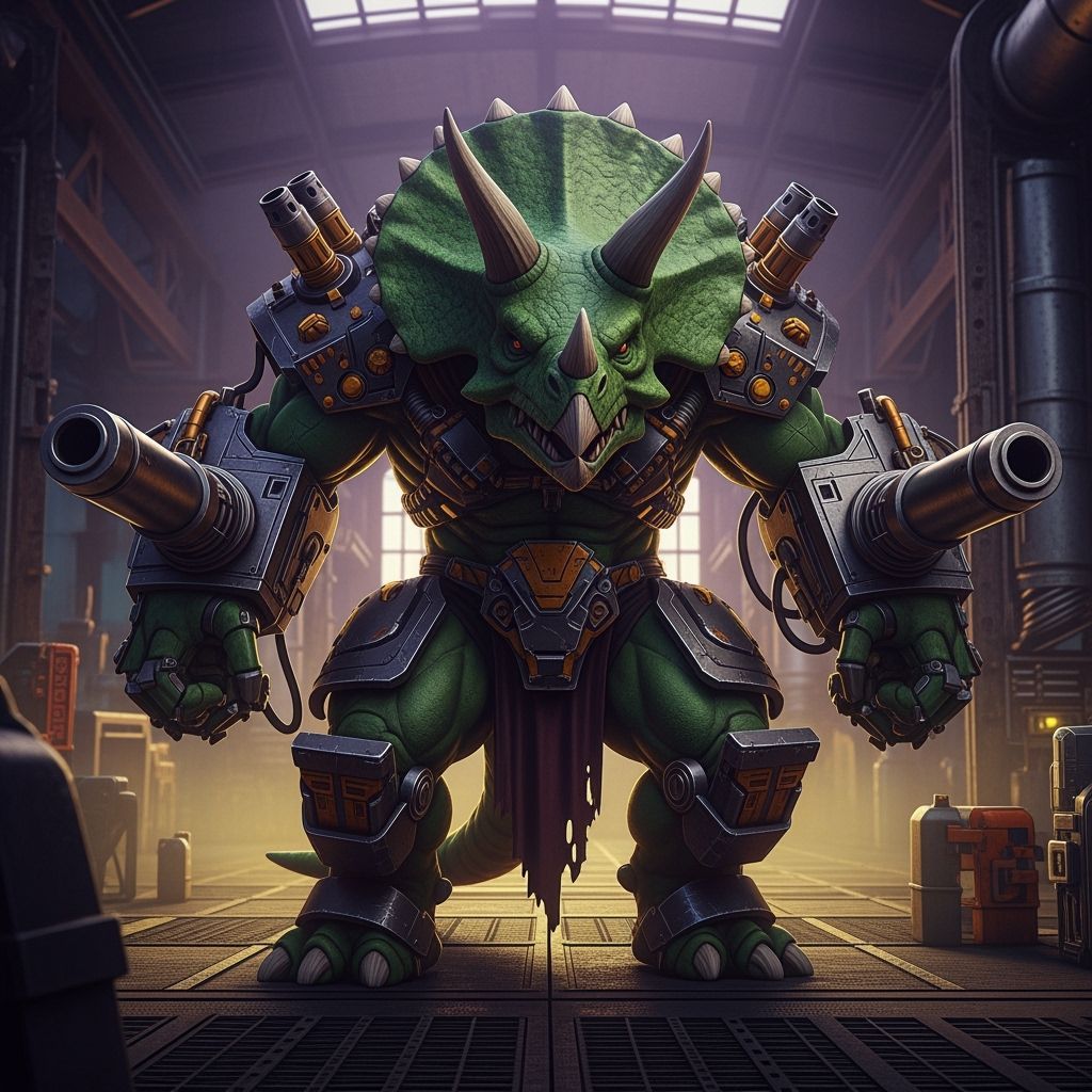 Robotic Triceratops Beast-Man with Cannons