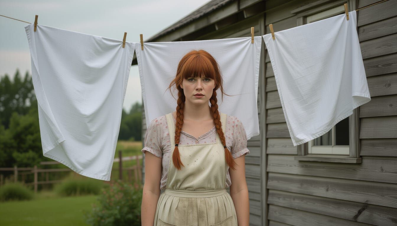Exhausted Housewife Hanging Laundry: Gritty Realism Digital ...