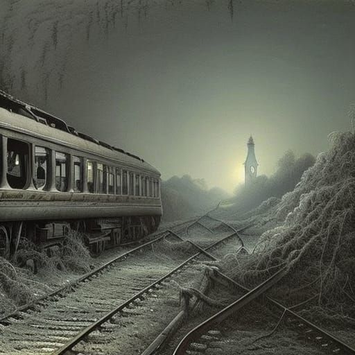 Abandoned City Overlooking Broken Bridge in Doré Style