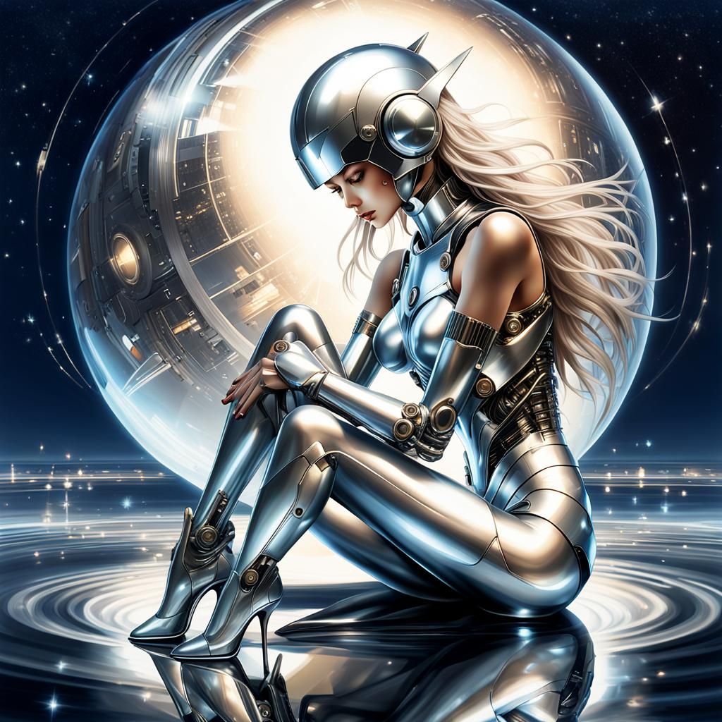 Futuristic Metallic Android in Sorayama Style