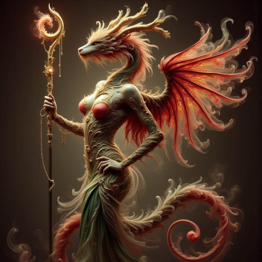 Ethereal Copper Dragonborn Sorceress in Mystical Robes with....