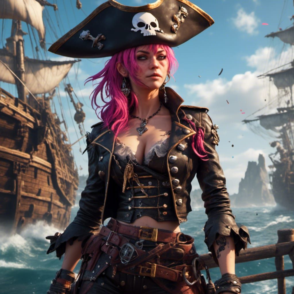 Punk Rock Pirate Raising the Jolly Roger