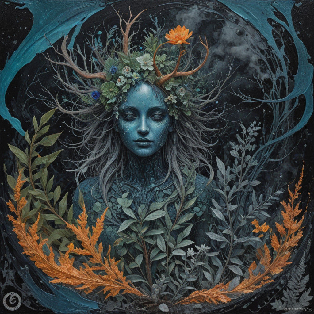 Surreal Cosmic Ritual in Dark, Muted Colors