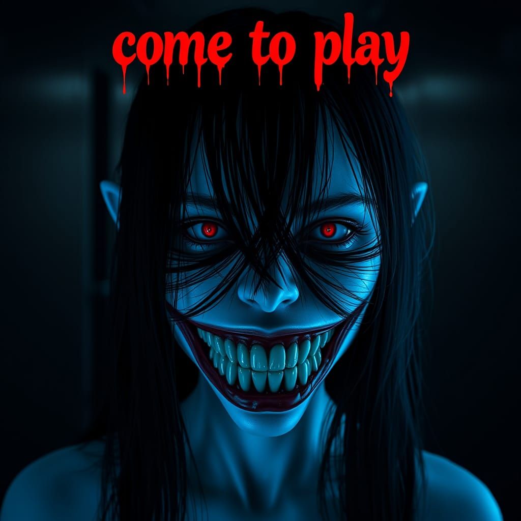 Eerie Blue Girl in Dark Hallway: 3D Game Cinematic