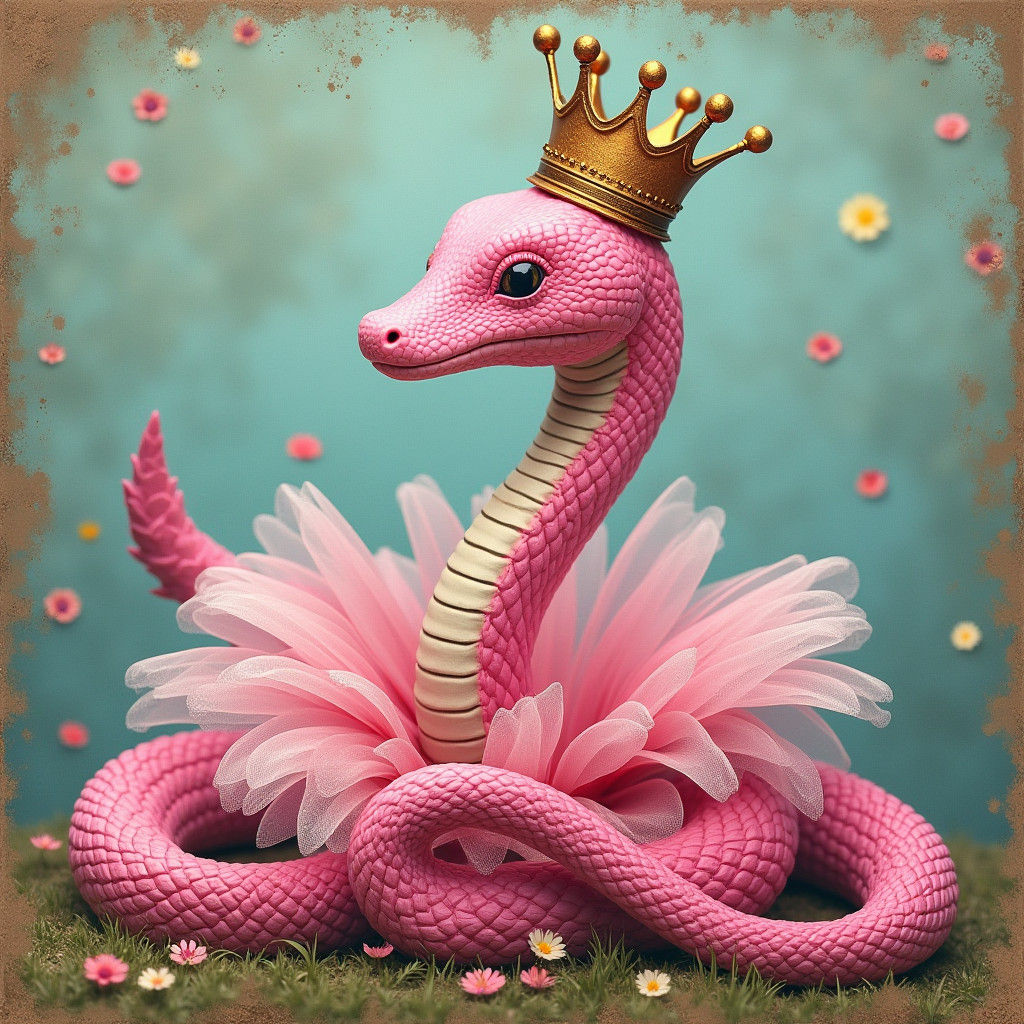 Whimsical Pink Snake in Tim Burton Style
