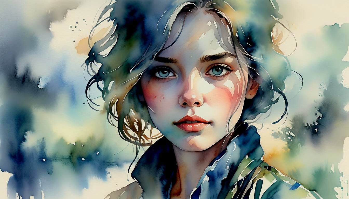 Watercolor Portrait Evokes Emotion with Shadow