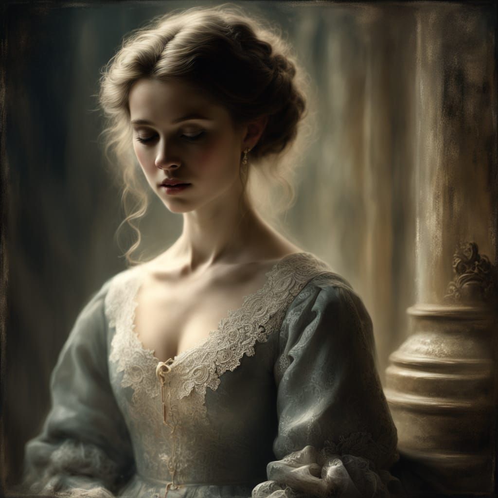 Neo-Traditional Oil Painting of Contemplative Steps