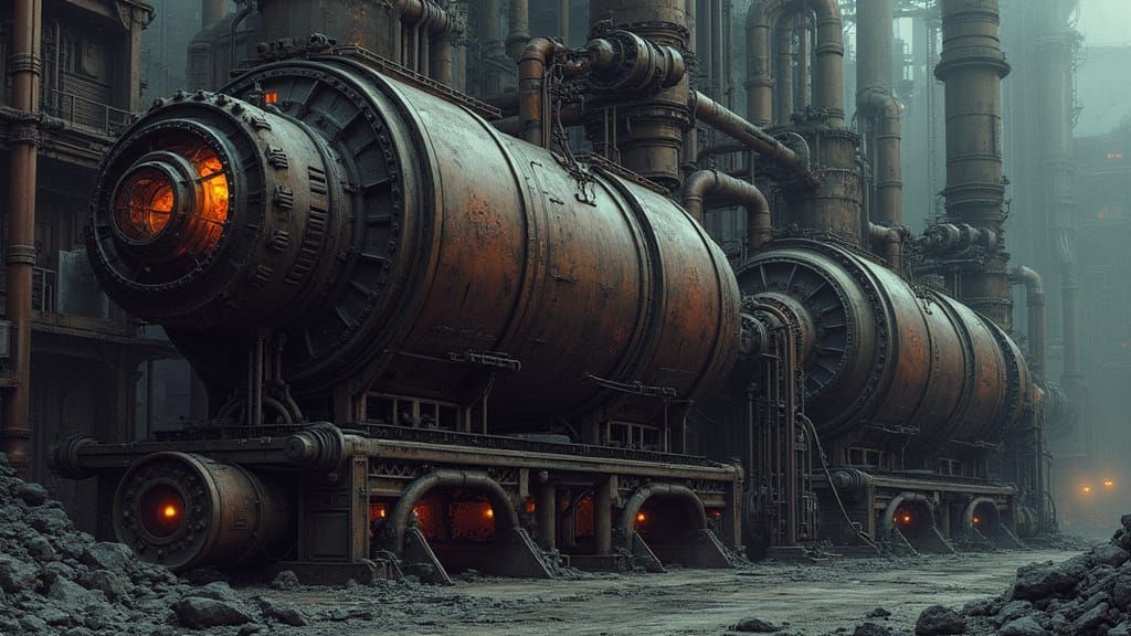 Abstract industrial coal generator sci-fi engineering drawing