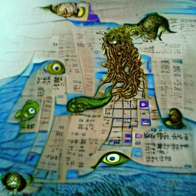 Cyberpunk Sea Serpents Devour Whales in Renaissance Map
